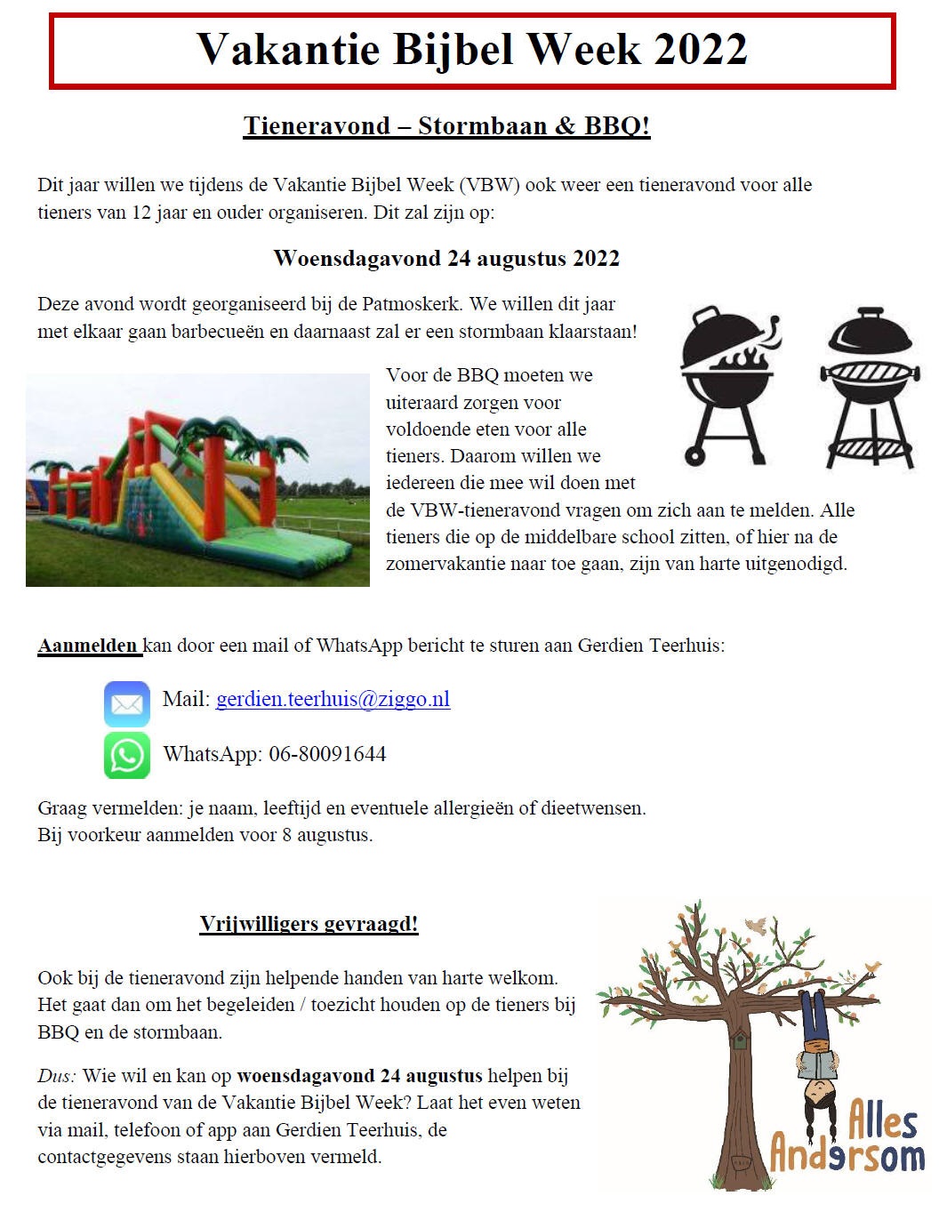 Woensdag 24 augustus Tieneravond - Stormbaan &amp; BBQ