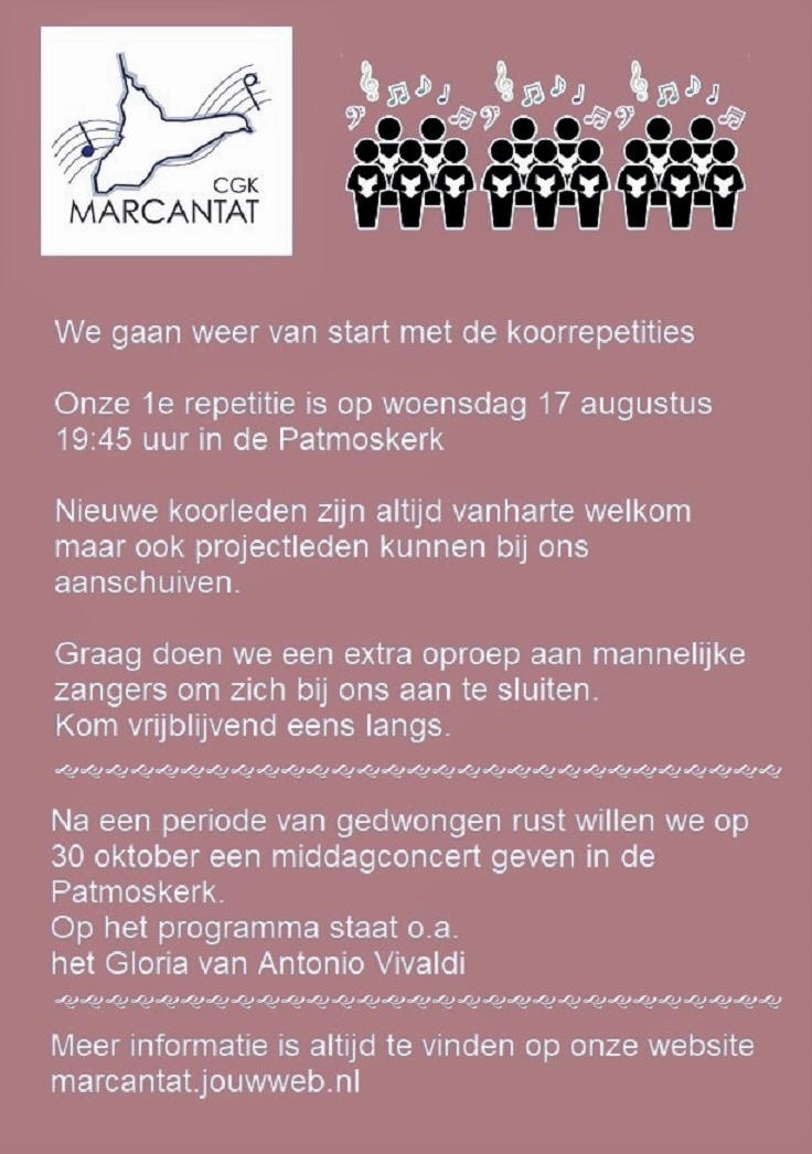 Marcantat start met koorrepetities op woensdag 17 augustus