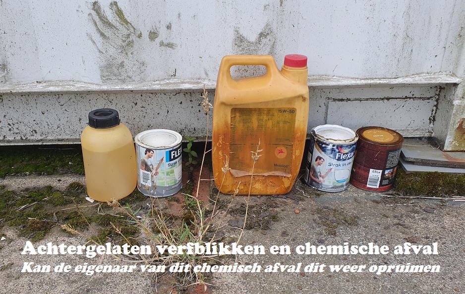 Achtergelaten verfblikken en chemische afval