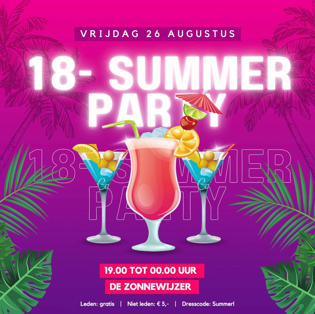 Vrijdag 26 augustus: 18- Summer Party in de Zonnewijzer