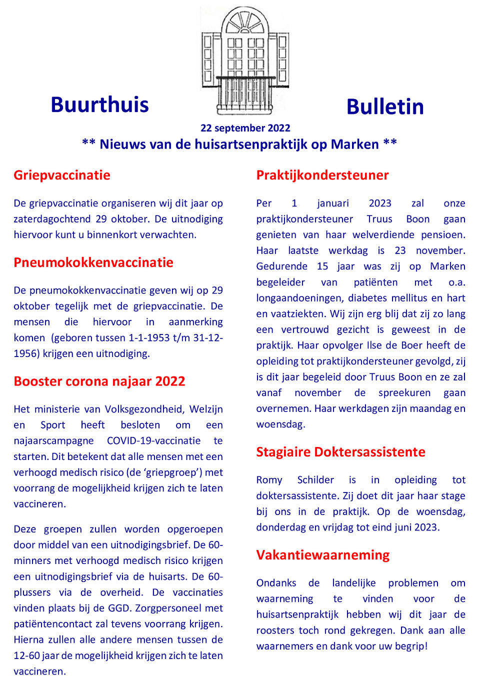Buurthuis Bulletin september 2022