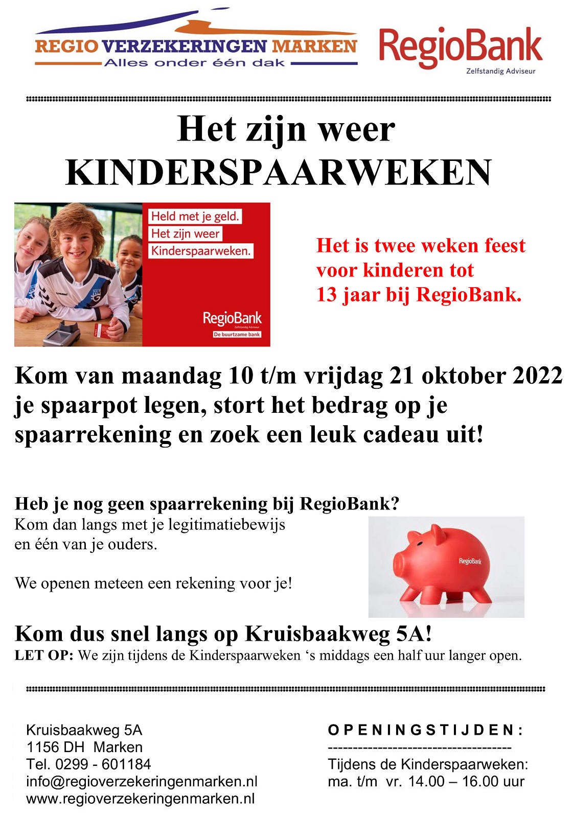 Kinderspaarweken bij Regio Verzekeringen Marken