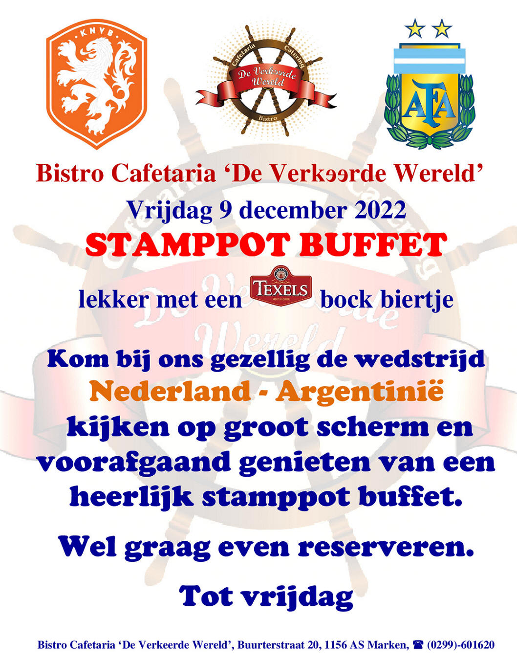 Vrijdag 9 december 'Stamppot Buffet' bij De Verkeerde Wereld