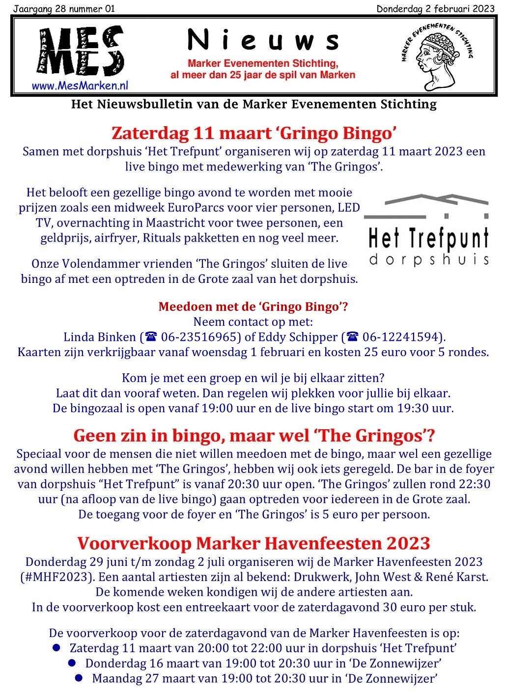 'Gringo Bingo' en 'Voorverkoop Marker Havenfeesten 2023'