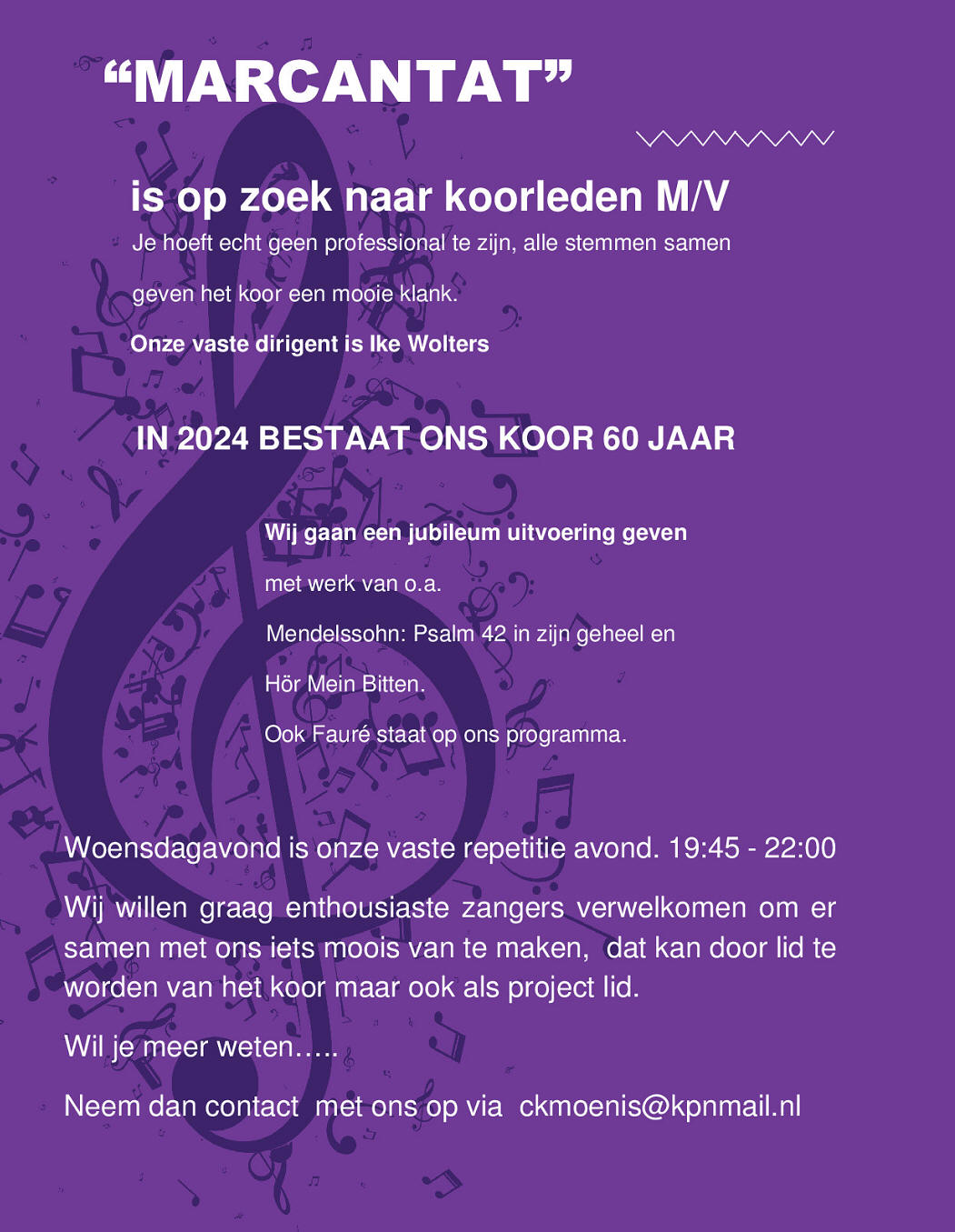 'Marcantat' is op zoek naar koorleden M/V