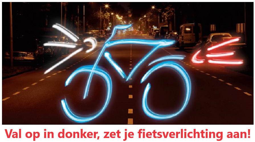 Val op in donker, zet je fietsverlichting aan!