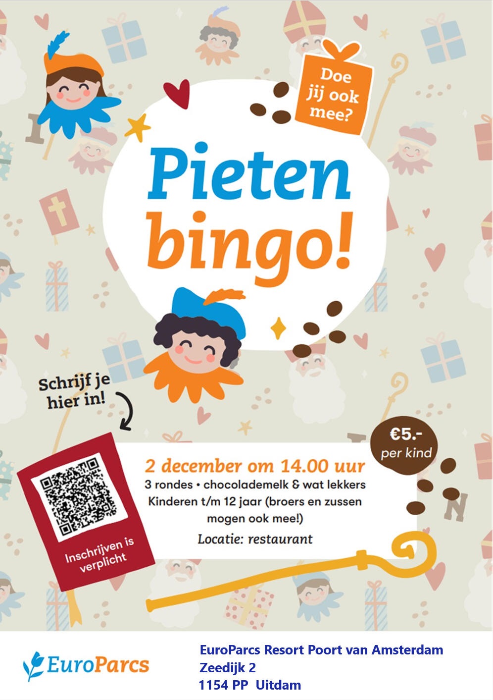Zaterdag 2 december: 'Pieten Bingo!' bij EuroParcs 'Poort van Amsterdam'