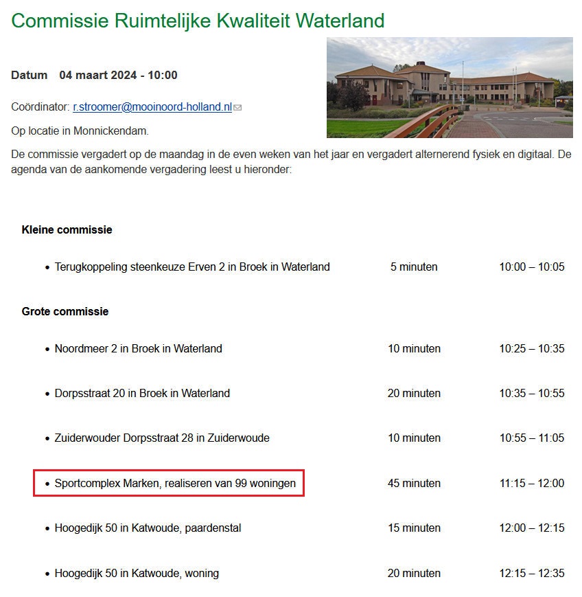 Vergadering Commissie Ruimtelijke Kwaliteit Waterland