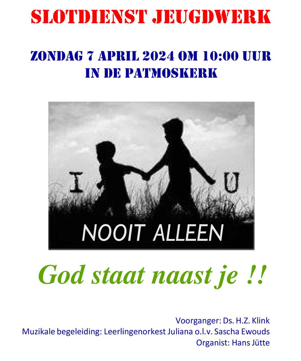 Zondag 7 april: Slotdienst Jeugdwerk in de Patmoskerk