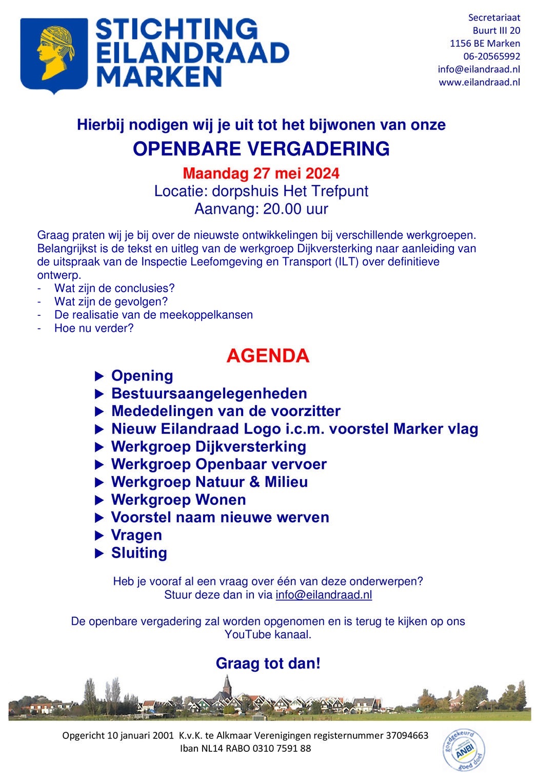 Uitnodiging Openbare Vergadering Eilandraad Marken