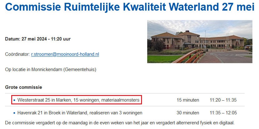 Vergadering Commissie Ruimtelijke Kwaliteit Waterland