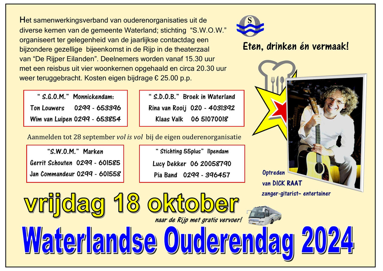 Vrijdag 18 oktober : Waterlandse Ouderendag 2024