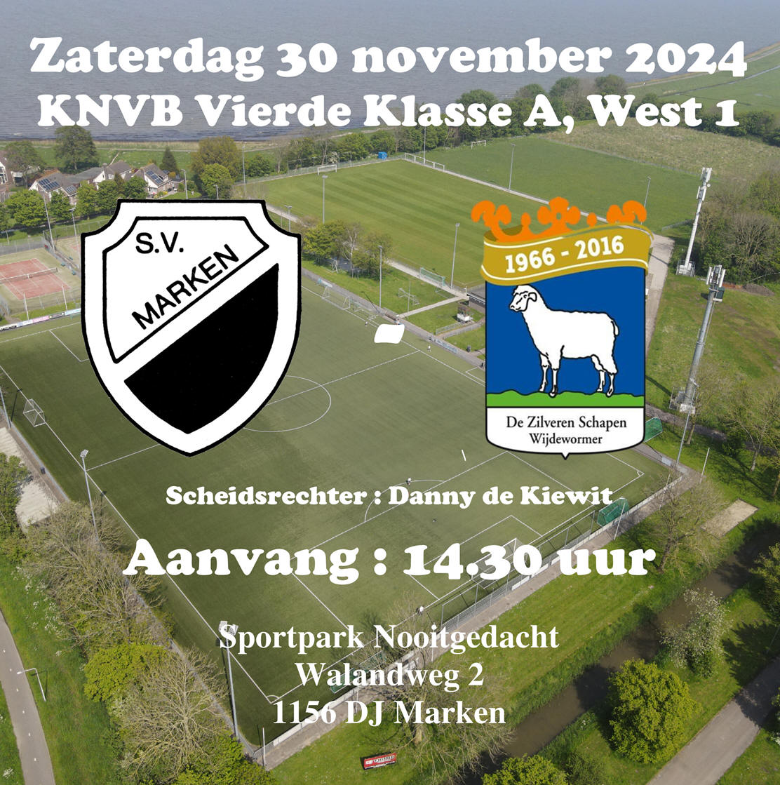 	Zaterdag 30 november : Competitiewedstrijd S.V. Marken - DZS
