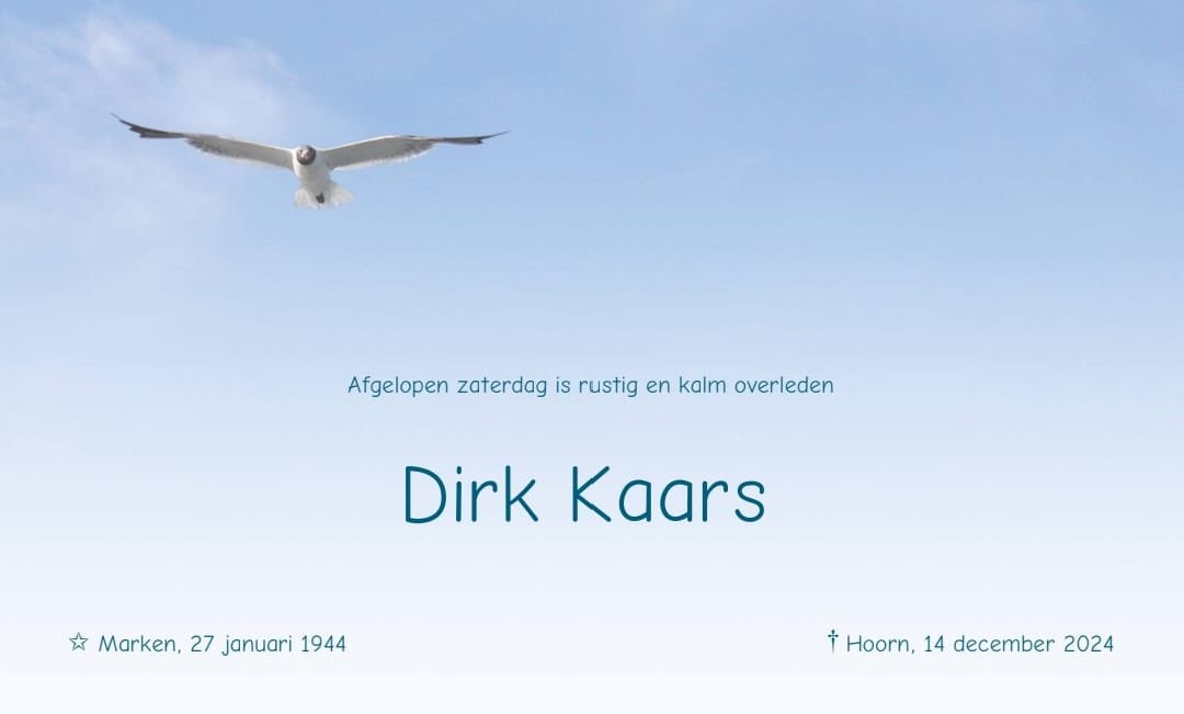 Bericht van overlijden: Dirk Kaars