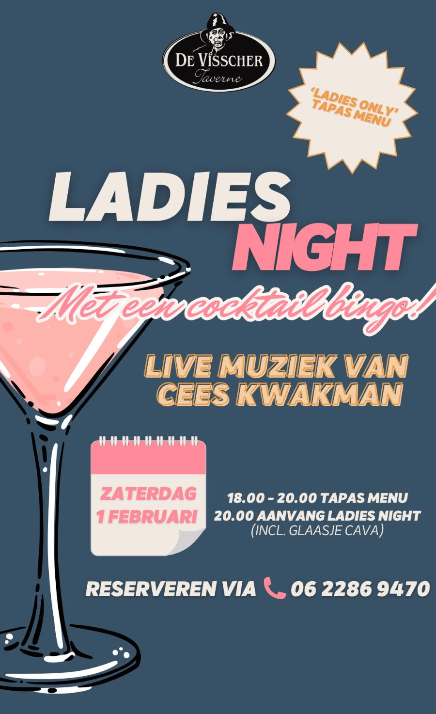 Zaterdag 1 februari: Ladies Night bij 'De Visscher'