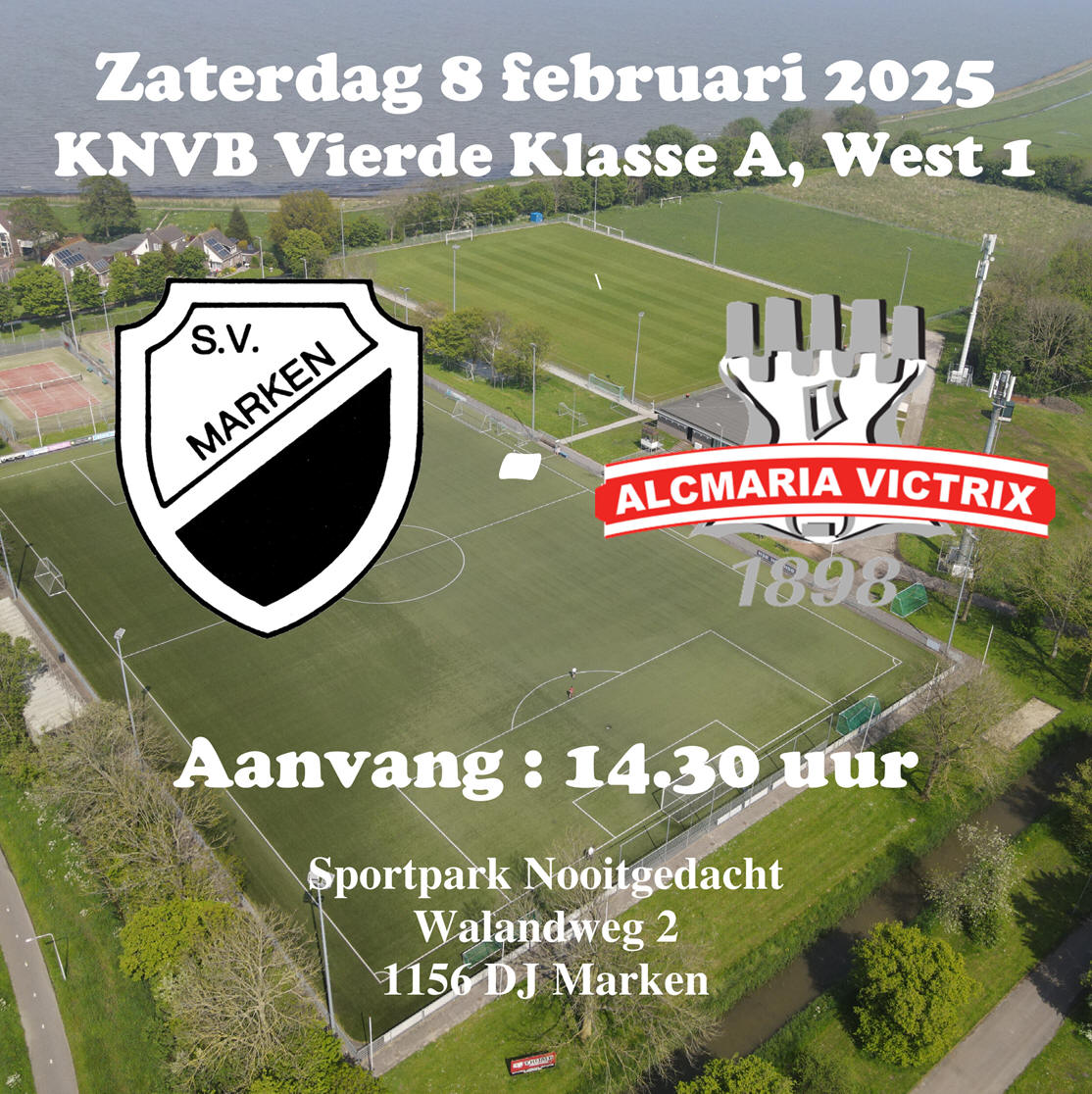 Zaterdag 8 februari : Competitiewedstrijd S.V. Marken - Alcmaria Victrix