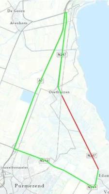 Vanaf vanavond is komende week de N247 tussen Edam en Oosthuizen in avond en nacht afgesloten