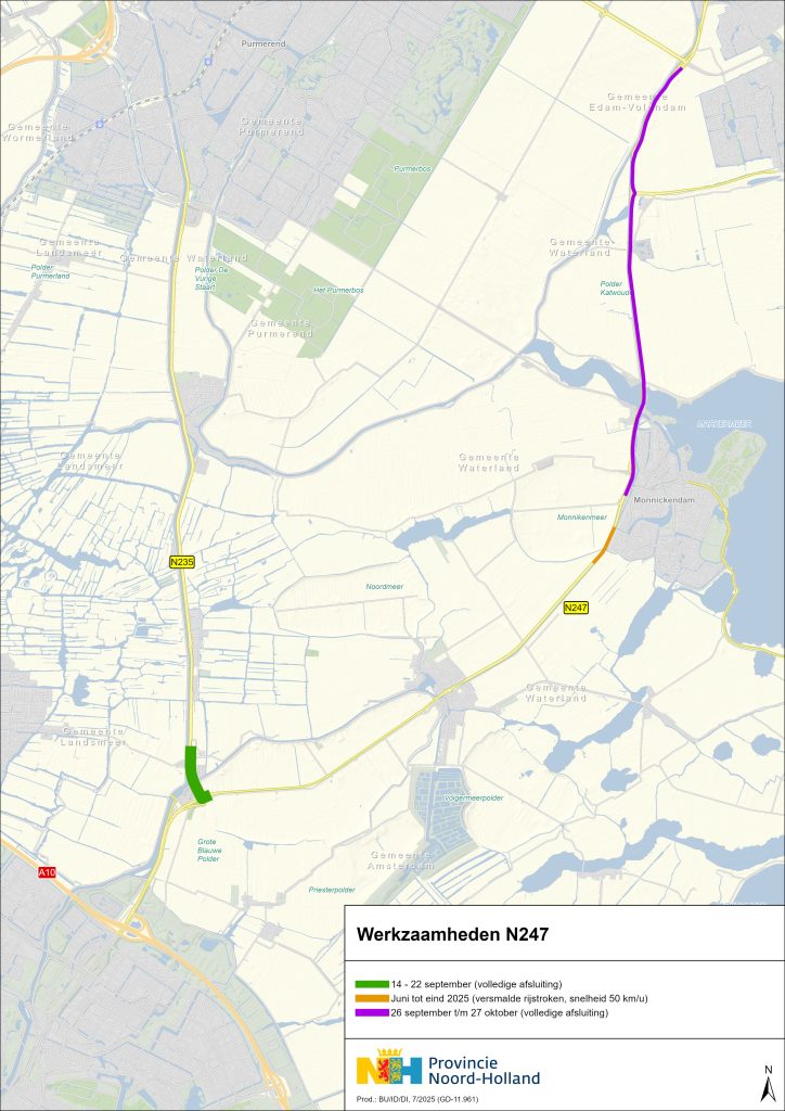 Wegafsluitingen op de N247 in september en oktober